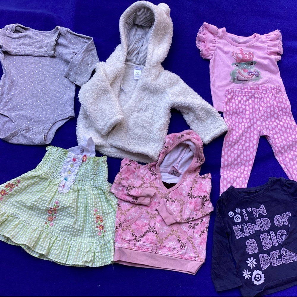 7 PS 12 months baby girls clothing--hooded jacket/dresses/bodysuit/pant